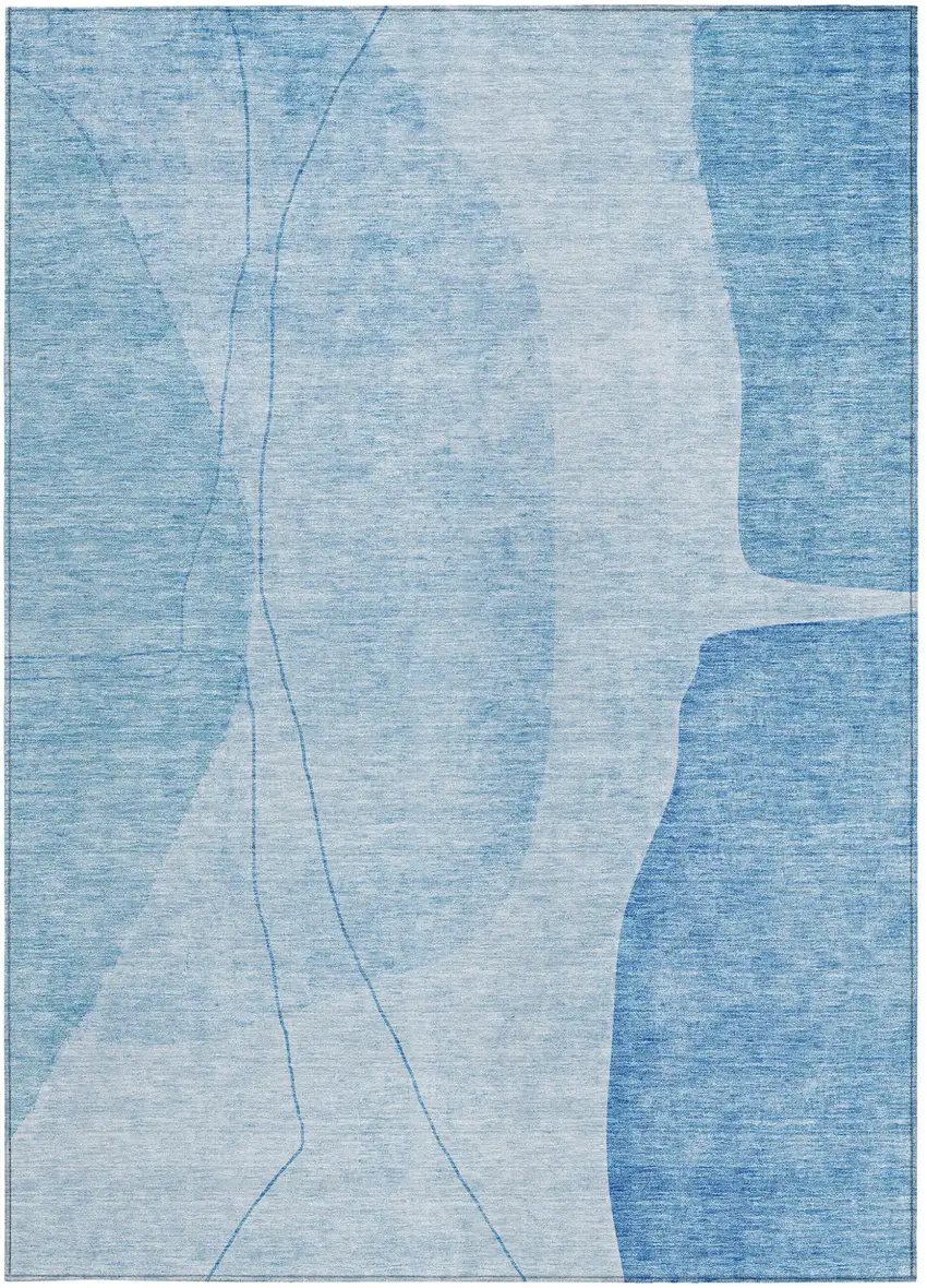 Denim Blue And Sky Blue Abstract Washable Indoor Outdoor Area Rug Photo 6