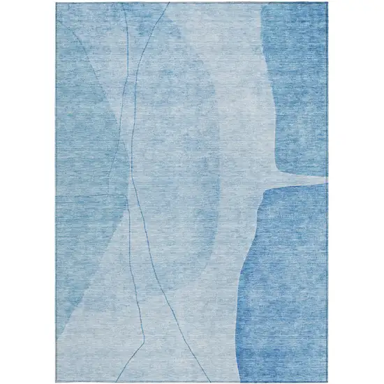 Denim Blue And Sky Blue Abstract Washable Indoor Outdoor Area Rug Photo 6
