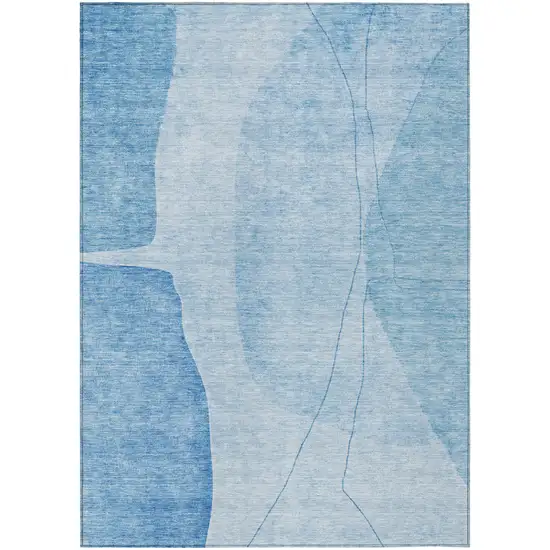 Denim Blue And Sky Blue Abstract Washable Indoor Outdoor Area Rug Photo 1