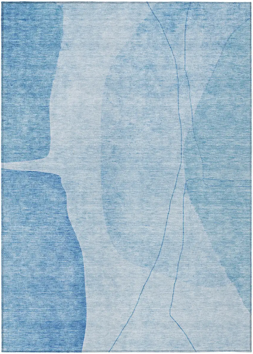 Denim Blue And Sky Blue Abstract Washable Indoor Outdoor Area Rug Photo 1