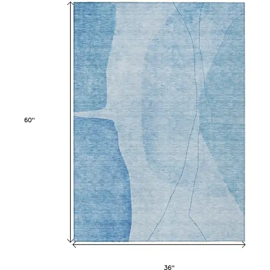 Denim Blue And Sky Blue Abstract Washable Indoor Outdoor Area Rug Photo 3