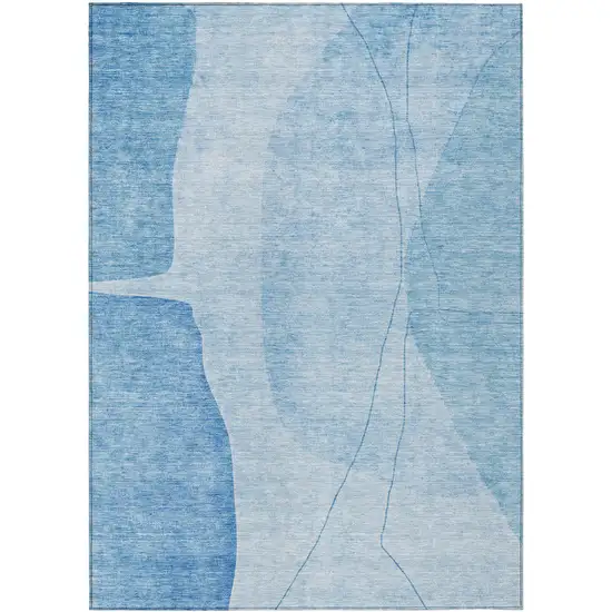 Denim Blue And Sky Blue Abstract Washable Indoor Outdoor Area Rug Photo 1