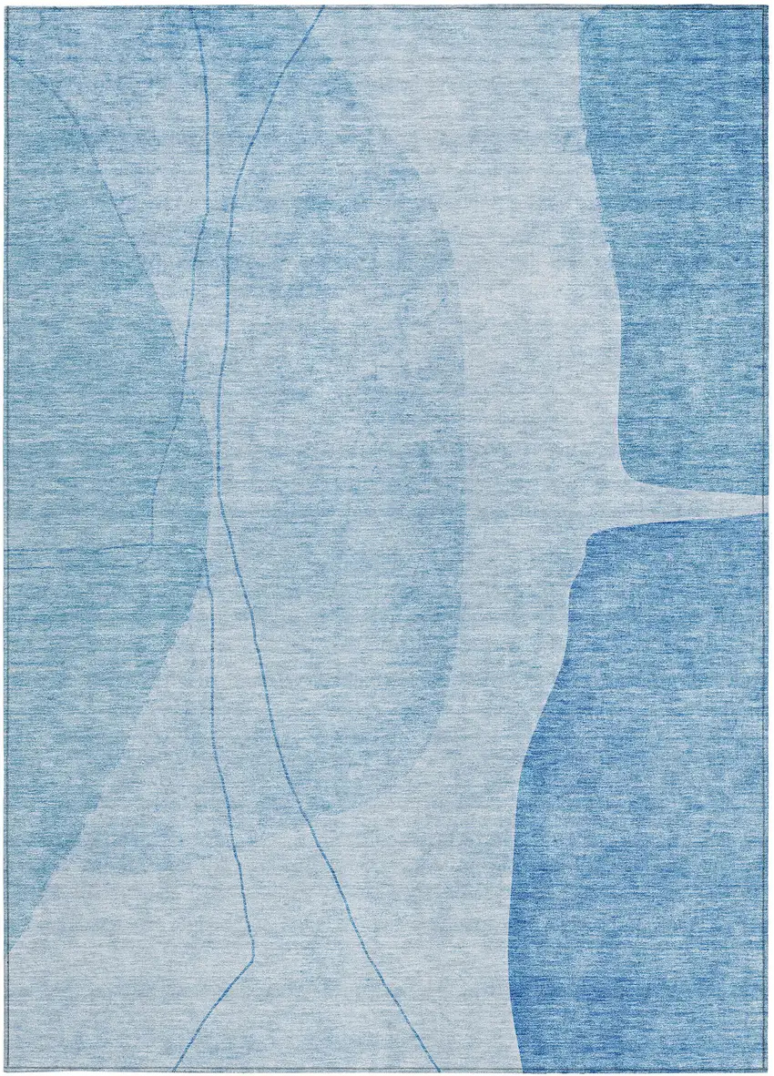 Denim Blue And Sky Blue Abstract Washable Indoor Outdoor Area Rug Photo 5