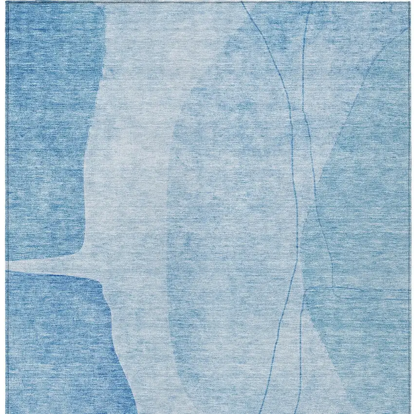 Denim Blue And Sky Blue Abstract Washable Indoor Outdoor Area Rug Photo 5