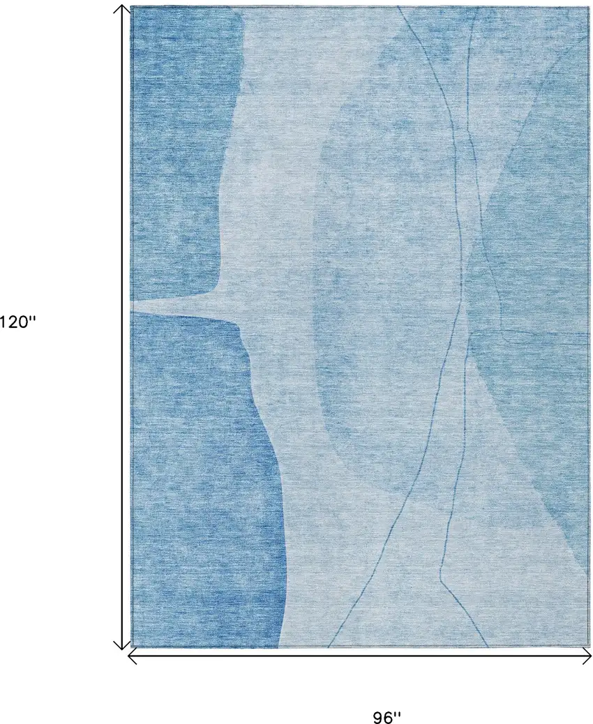 Denim Blue And Sky Blue Abstract Washable Indoor Outdoor Area Rug Photo 3