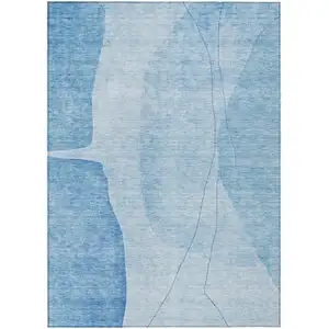 Photo of Denim Blue And Sky Blue Abstract Washable Indoor Outdoor Area Rug