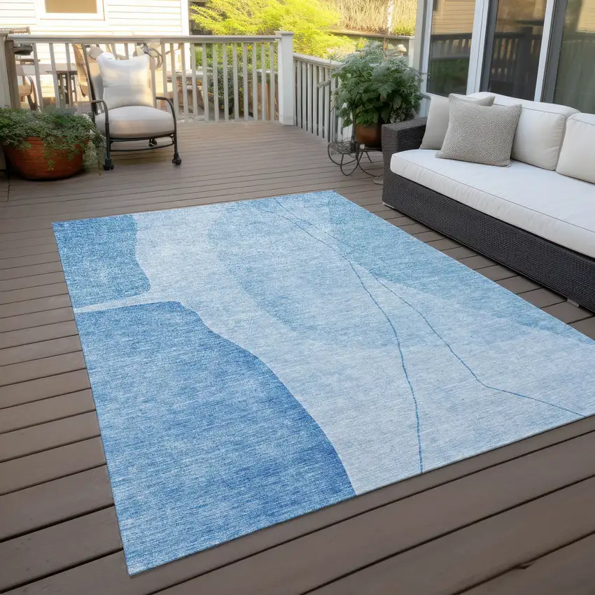 Denim Blue And Sky Blue Abstract Washable Indoor Outdoor Area Rug Photo 6
