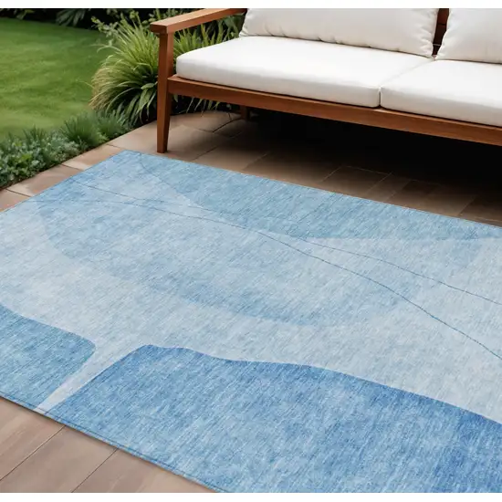 Denim Blue And Sky Blue Abstract Washable Indoor Outdoor Area Rug Photo 1