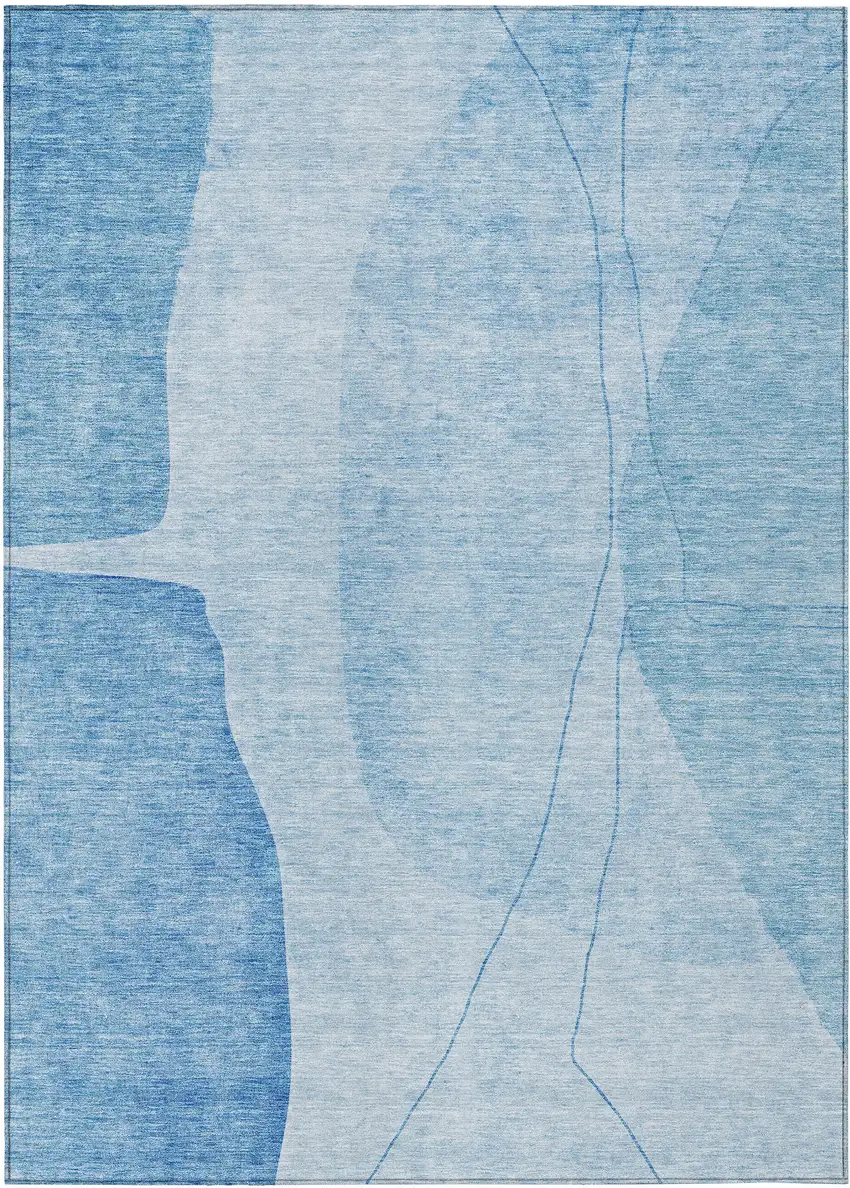 Denim Blue And Sky Blue Abstract Washable Indoor Outdoor Area Rug Photo 1