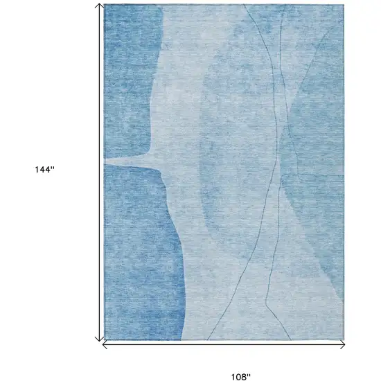 Denim Blue And Sky Blue Abstract Washable Indoor Outdoor Area Rug Photo 3