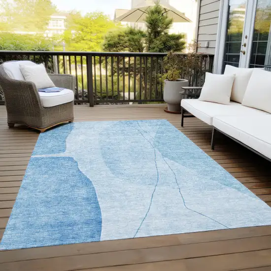 Denim Blue And Sky Blue Abstract Washable Indoor Outdoor Area Rug Photo 9