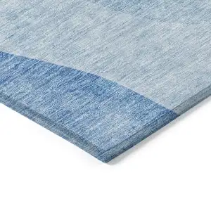 Photo of Denim Blue And Sky Blue Abstract Washable Indoor Outdoor Area Rug
