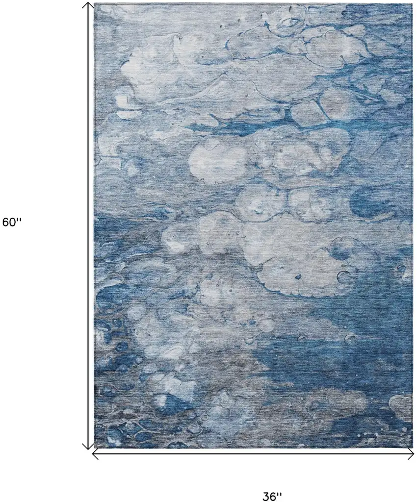 Denim Blue And Sky Blue Abstract Washable Indoor Outdoor Area Rug Photo 3