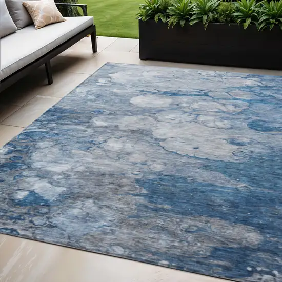 Denim Blue And Sky Blue Abstract Washable Indoor Outdoor Area Rug Photo 1