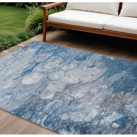 Denim Blue And Sky Blue Abstract Washable Indoor Outdoor Area Rug Photo 1