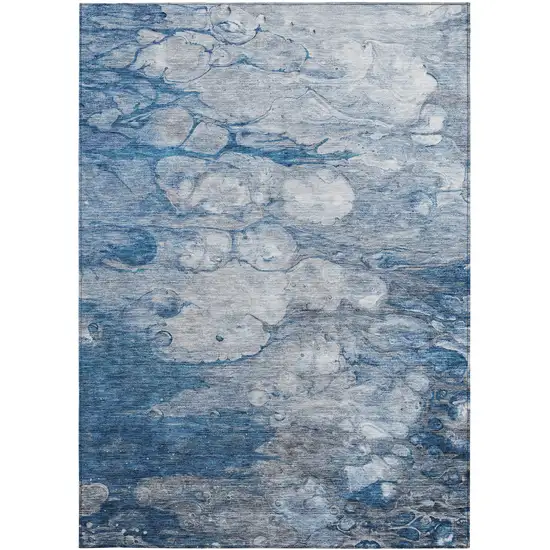 Denim Blue And Sky Blue Abstract Washable Indoor Outdoor Area Rug Photo 4