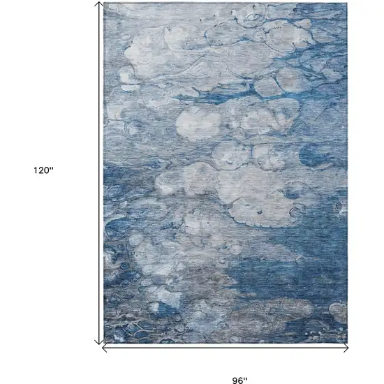 Denim Blue And Sky Blue Abstract Washable Indoor Outdoor Area Rug Photo 9