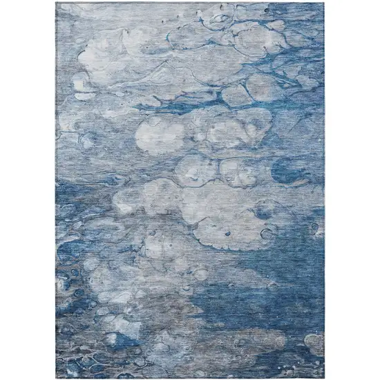 Denim Blue And Sky Blue Abstract Washable Indoor Outdoor Area Rug Photo 1