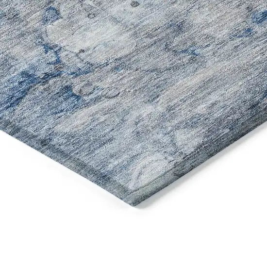 Denim Blue And Sky Blue Abstract Washable Indoor Outdoor Area Rug Photo 3
