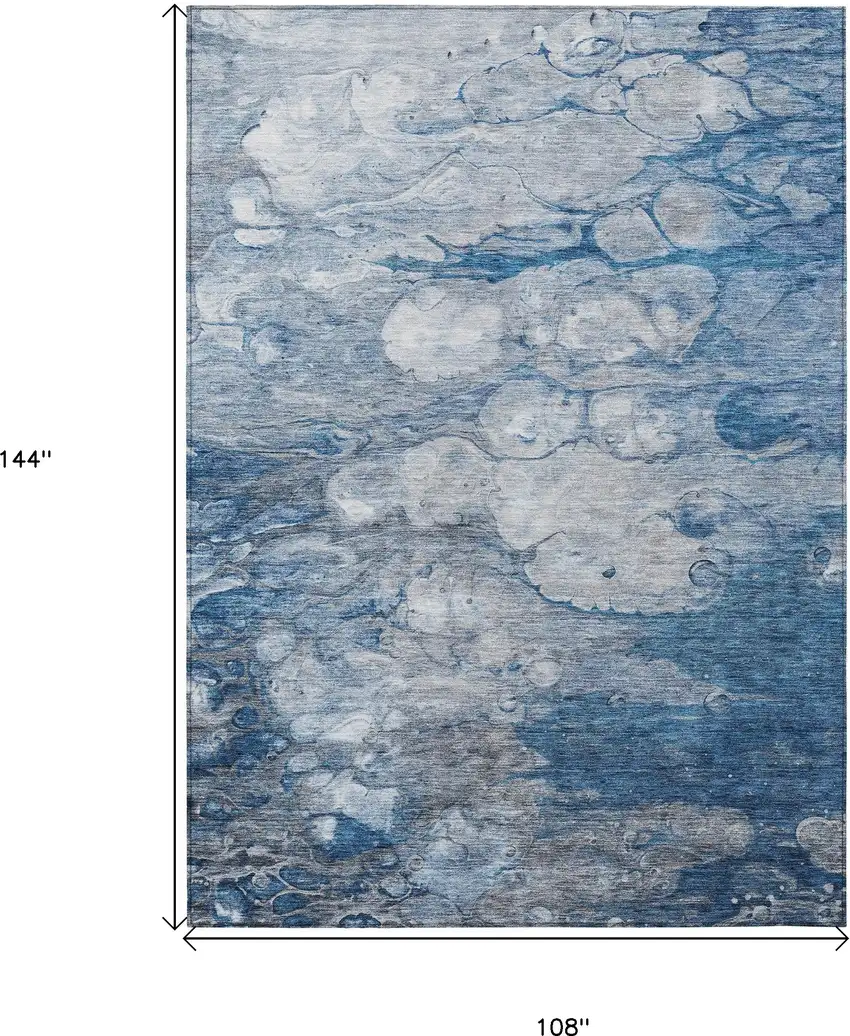 Denim Blue And Sky Blue Abstract Washable Indoor Outdoor Area Rug Photo 3