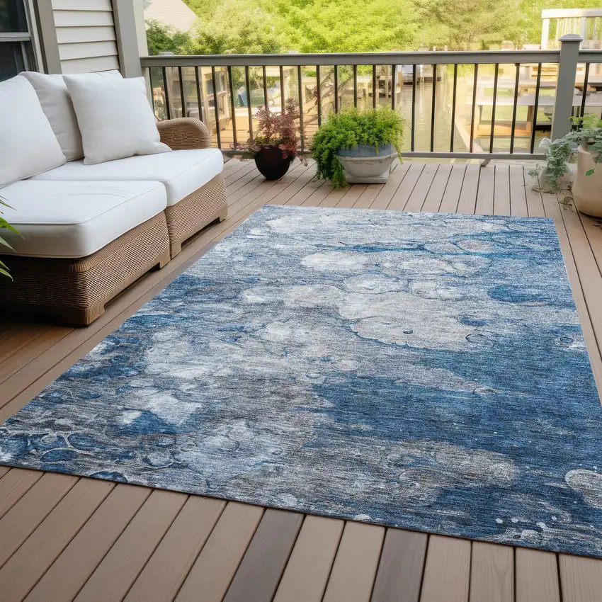 Denim Blue And Sky Blue Abstract Washable Indoor Outdoor Area Rug Photo 6