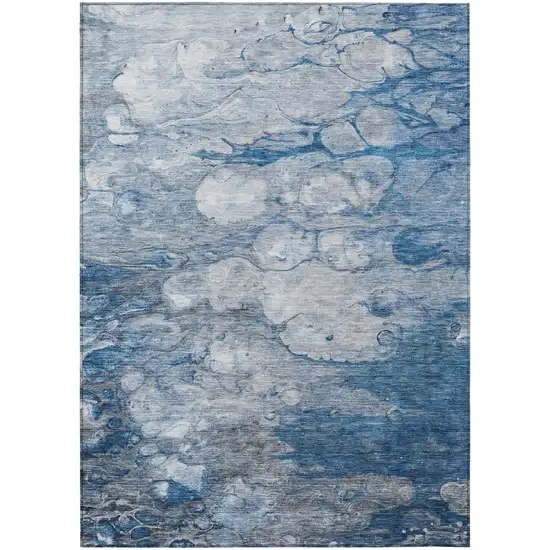 Denim Blue And Sky Blue Abstract Washable Indoor Outdoor Area Rug Photo 2