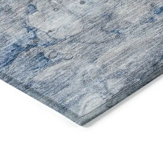 Denim Blue And Sky Blue Abstract Washable Indoor Outdoor Area Rug Photo 3