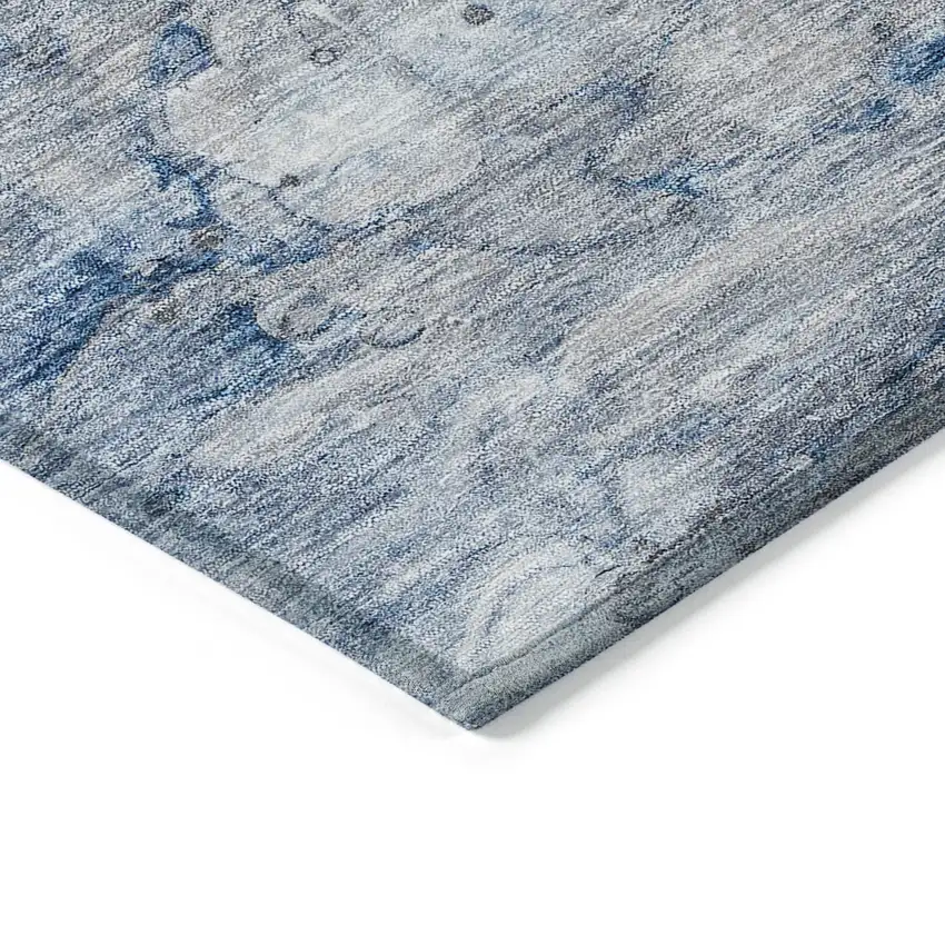 Denim Blue And Sky Blue Abstract Washable Indoor Outdoor Area Rug Photo 3