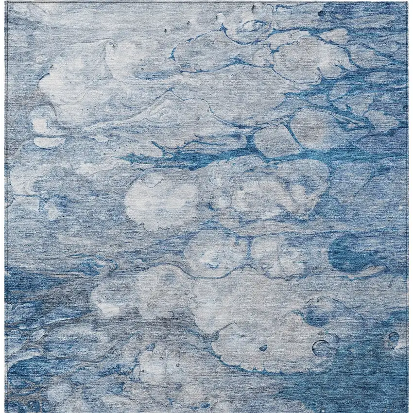 Denim Blue And Sky Blue Abstract Washable Indoor Outdoor Area Rug Photo 4