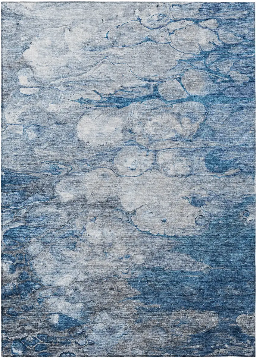 Denim Blue And Sky Blue Abstract Washable Indoor Outdoor Area Rug Photo 1