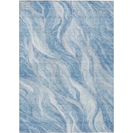 Denim Blue And Sky Blue Abstract Washable Indoor Outdoor Area Rug Photo 1