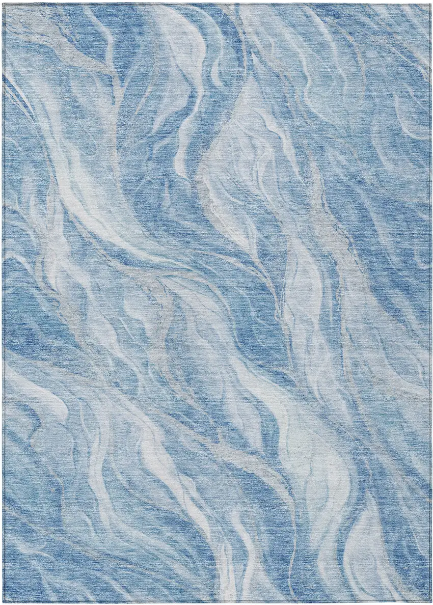 Denim Blue And Sky Blue Abstract Washable Indoor Outdoor Area Rug Photo 1