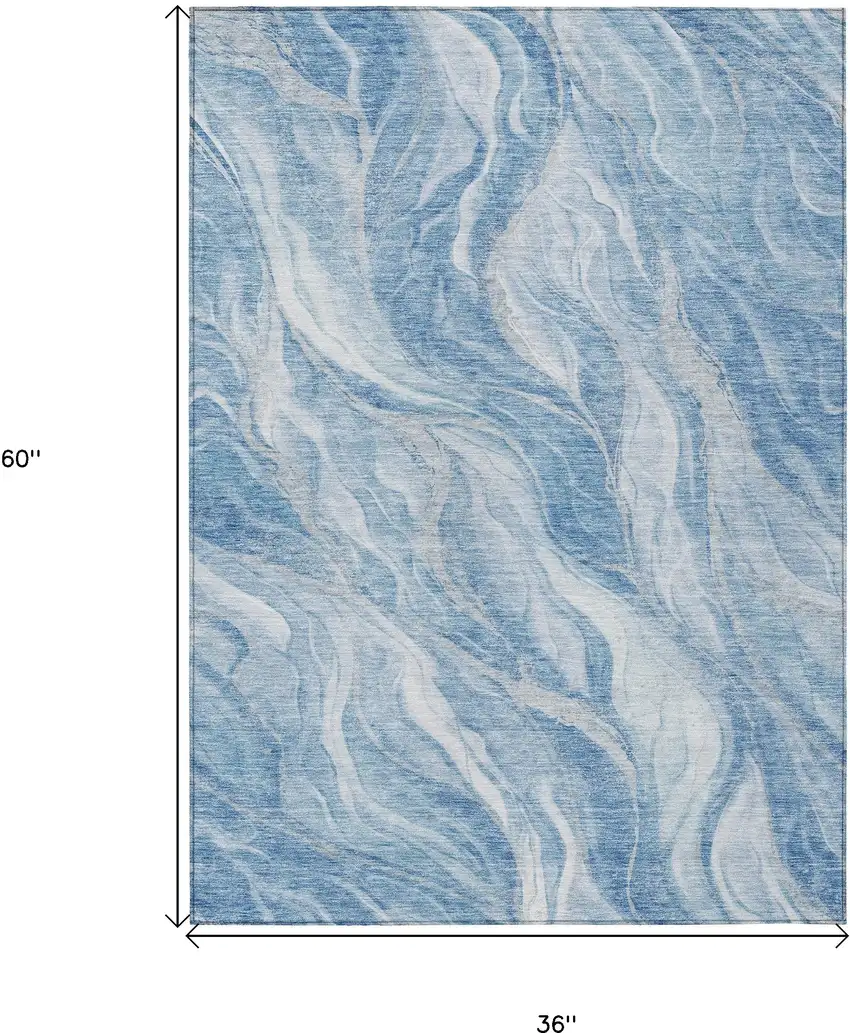 Denim Blue And Sky Blue Abstract Washable Indoor Outdoor Area Rug Photo 3