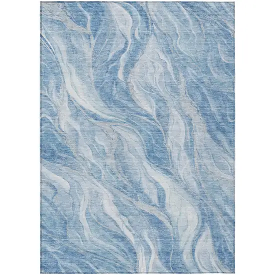 Denim Blue And Sky Blue Abstract Washable Indoor Outdoor Area Rug Photo 1