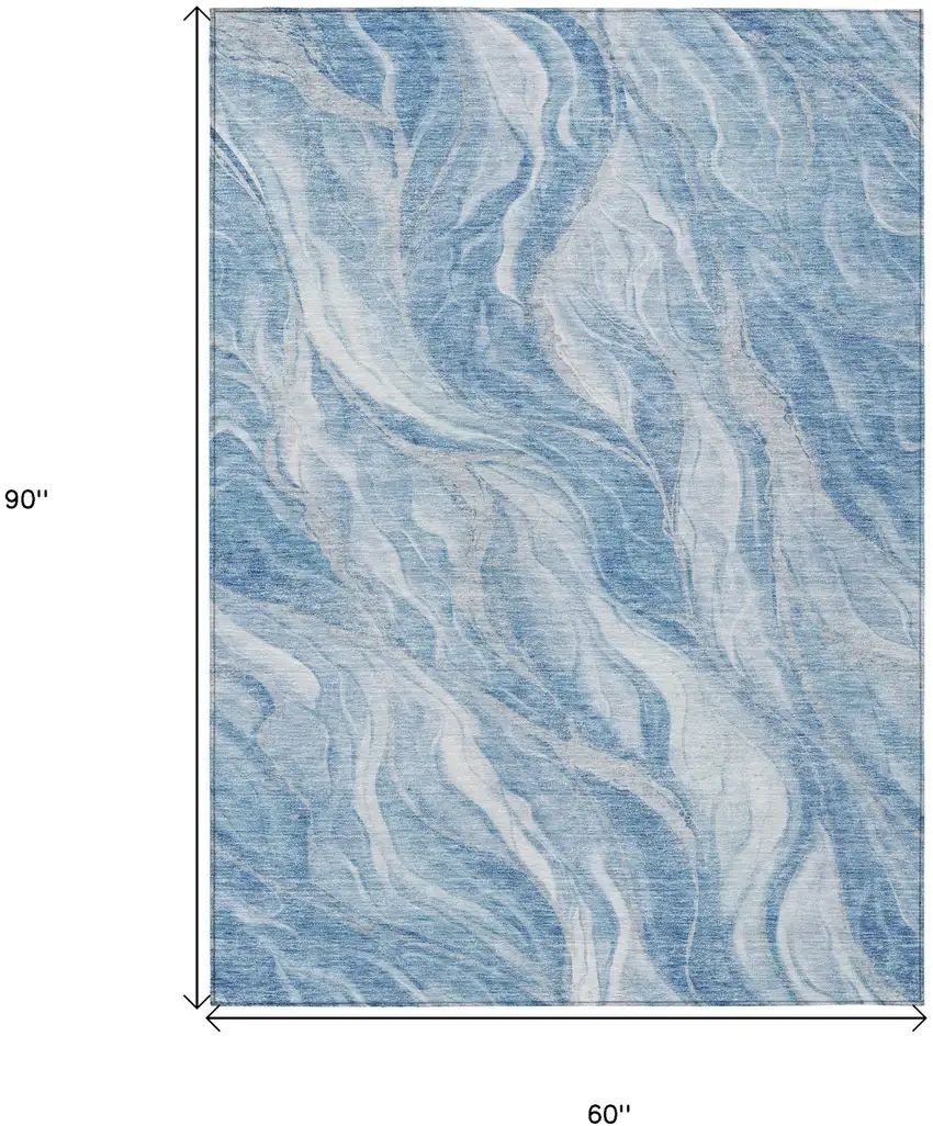 Denim Blue And Sky Blue Abstract Washable Indoor Outdoor Area Rug Photo 3