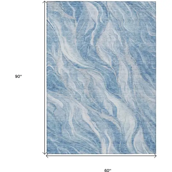 Denim Blue And Sky Blue Abstract Washable Indoor Outdoor Area Rug Photo 3