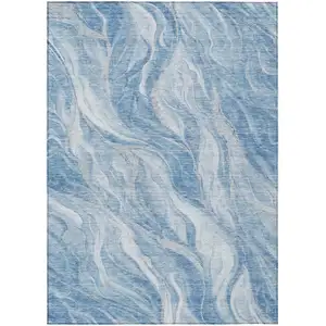 Photo of Denim Blue And Sky Blue Abstract Washable Indoor Outdoor Area Rug