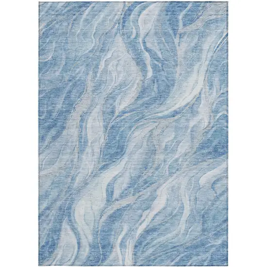 Denim Blue And Sky Blue Abstract Washable Indoor Outdoor Area Rug Photo 5
