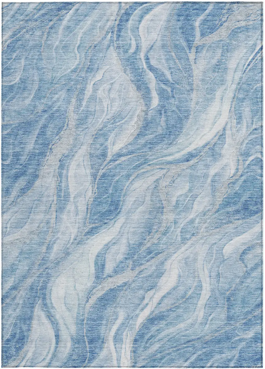 Denim Blue And Sky Blue Abstract Washable Indoor Outdoor Area Rug Photo 5