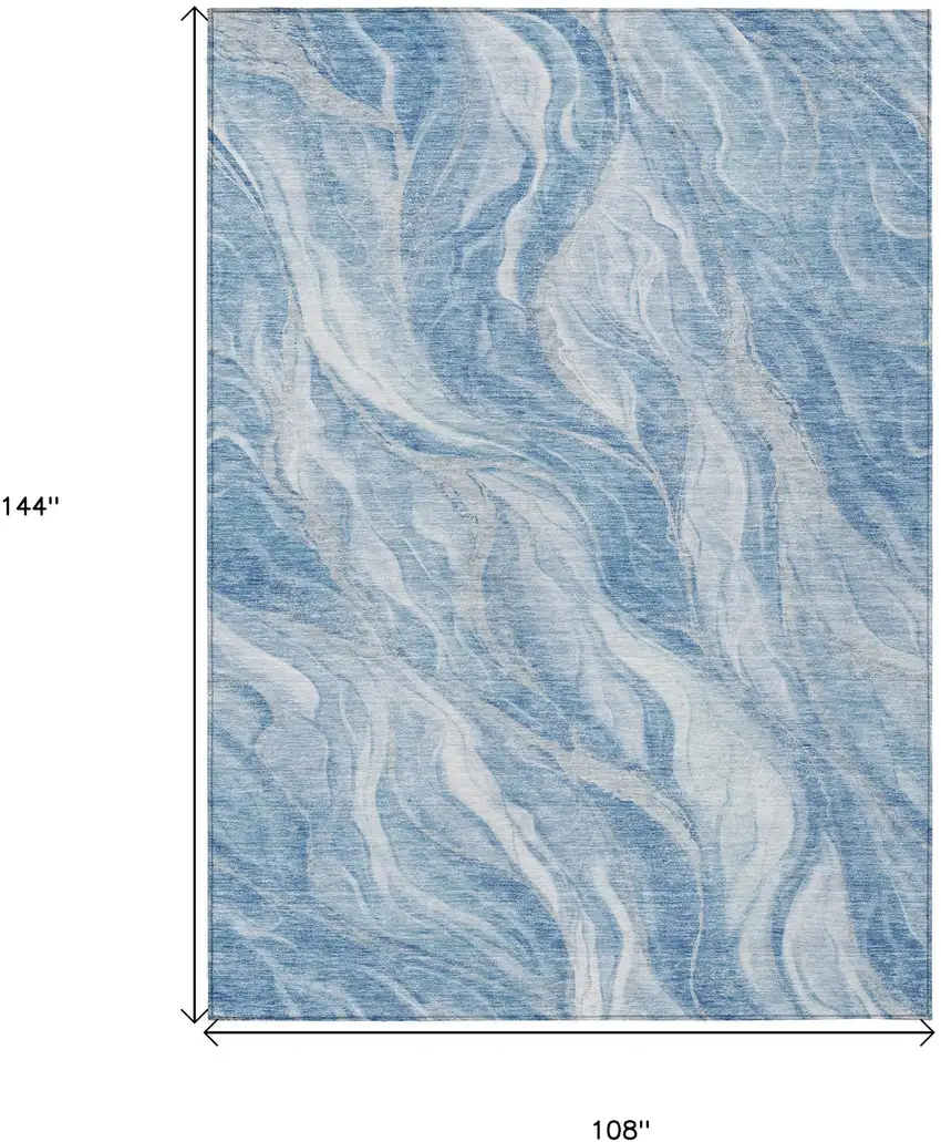 Denim Blue And Sky Blue Abstract Washable Indoor Outdoor Area Rug Photo 3