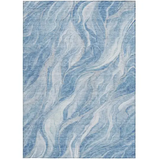 Denim Blue And Sky Blue Abstract Washable Indoor Outdoor Area Rug Photo 6