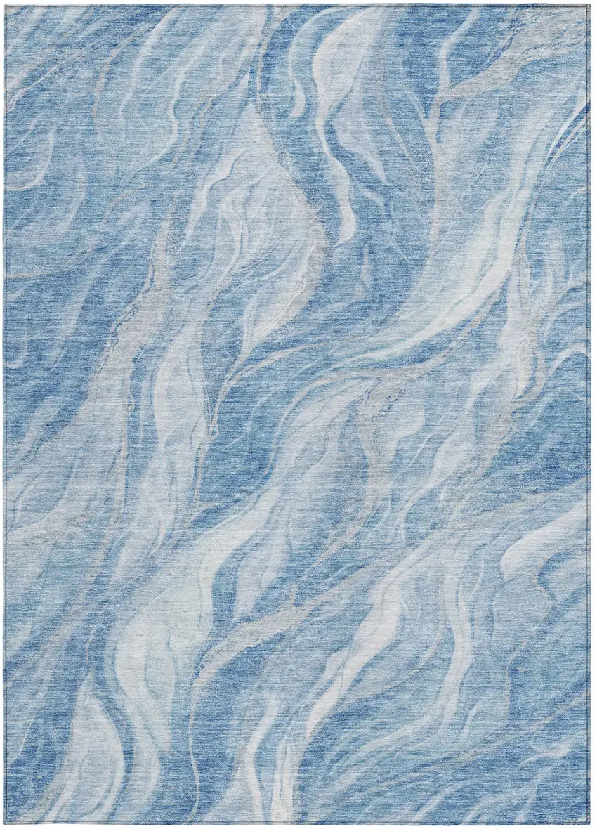 Denim Blue And Sky Blue Abstract Washable Indoor Outdoor Area Rug Photo 6