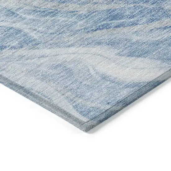 Denim Blue And Sky Blue Abstract Washable Indoor Outdoor Area Rug Photo 3