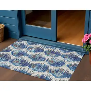 Photo of Denim Blue And Sky Blue Abstract Washable Indoor Outdoor Area Rug