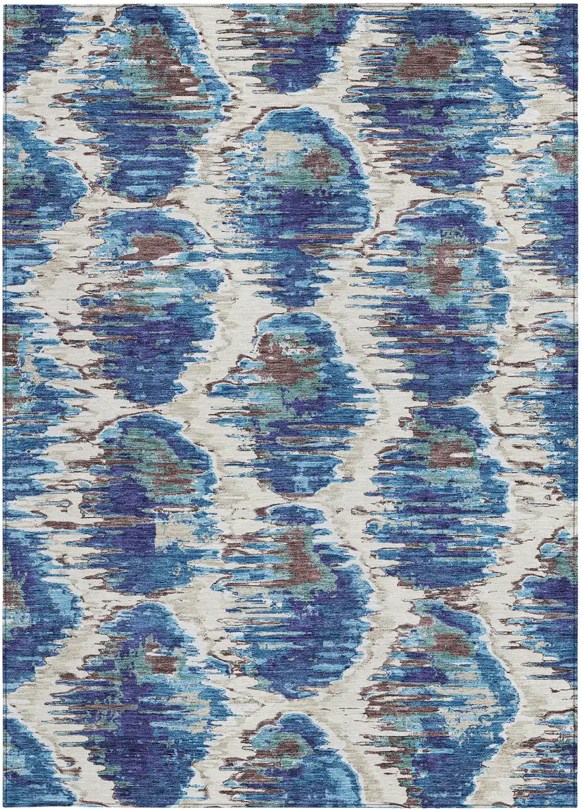 Denim Blue And Sky Blue Abstract Washable Indoor Outdoor Area Rug Photo 6