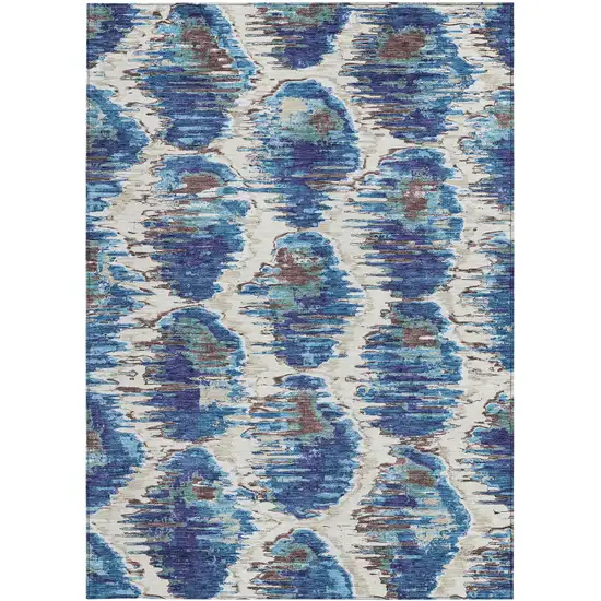 Denim Blue And Sky Blue Abstract Washable Indoor Outdoor Area Rug Photo 6