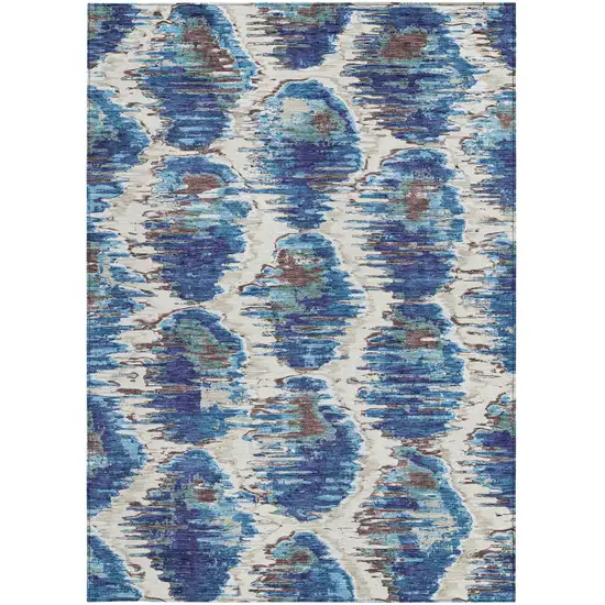 Denim Blue And Sky Blue Abstract Washable Indoor Outdoor Area Rug Photo 6