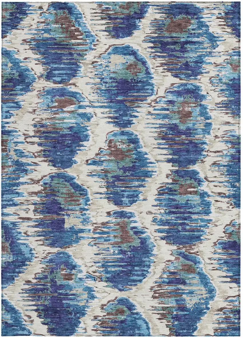 Denim Blue And Sky Blue Abstract Washable Indoor Outdoor Area Rug Photo 6