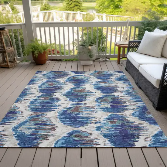 Denim Blue And Sky Blue Abstract Washable Indoor Outdoor Area Rug Photo 7