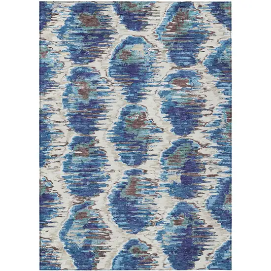 Denim Blue And Sky Blue Abstract Washable Indoor Outdoor Area Rug Photo 2